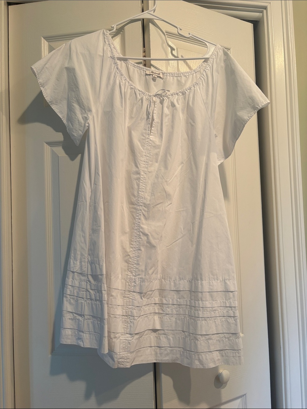 Madewell White Short-Sleeve Cotton Tunic with Pintuck Hem